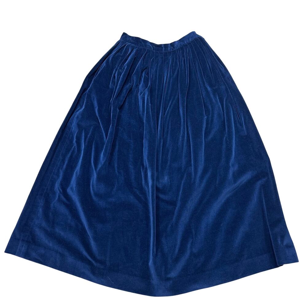 Vintage 90s Ralph Lauren Long Blue Velvet Skirt Size 8, Cotton Cottagecore
